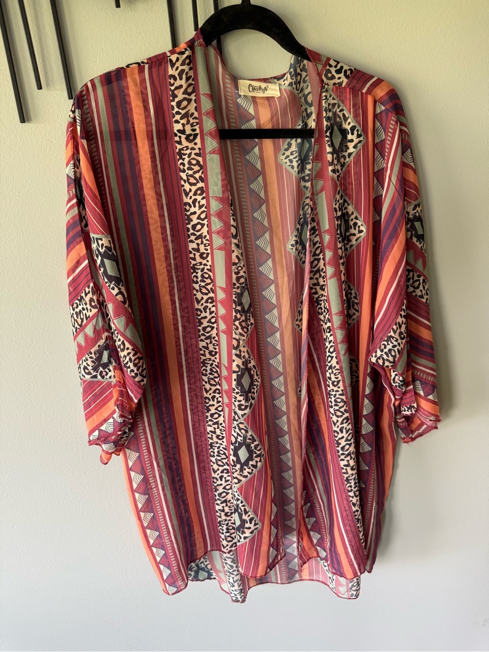 Aztec Chiffon Open Front Kimono Cardigan - Picture 4 of 8